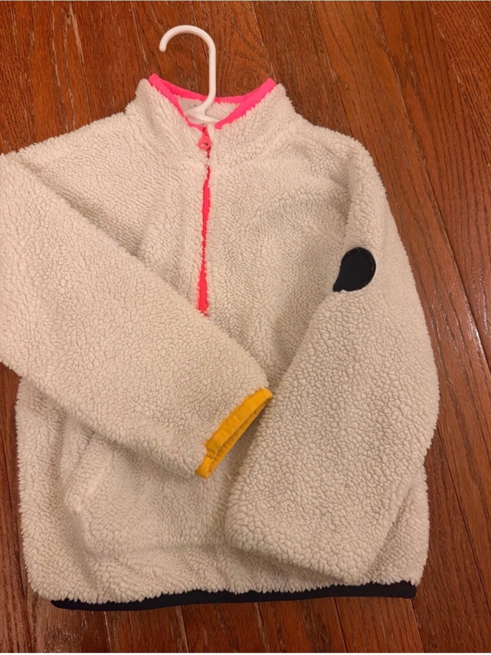 GAP Cream Sherpa Half-Zip with Pink Trim and Yellow Cuff
